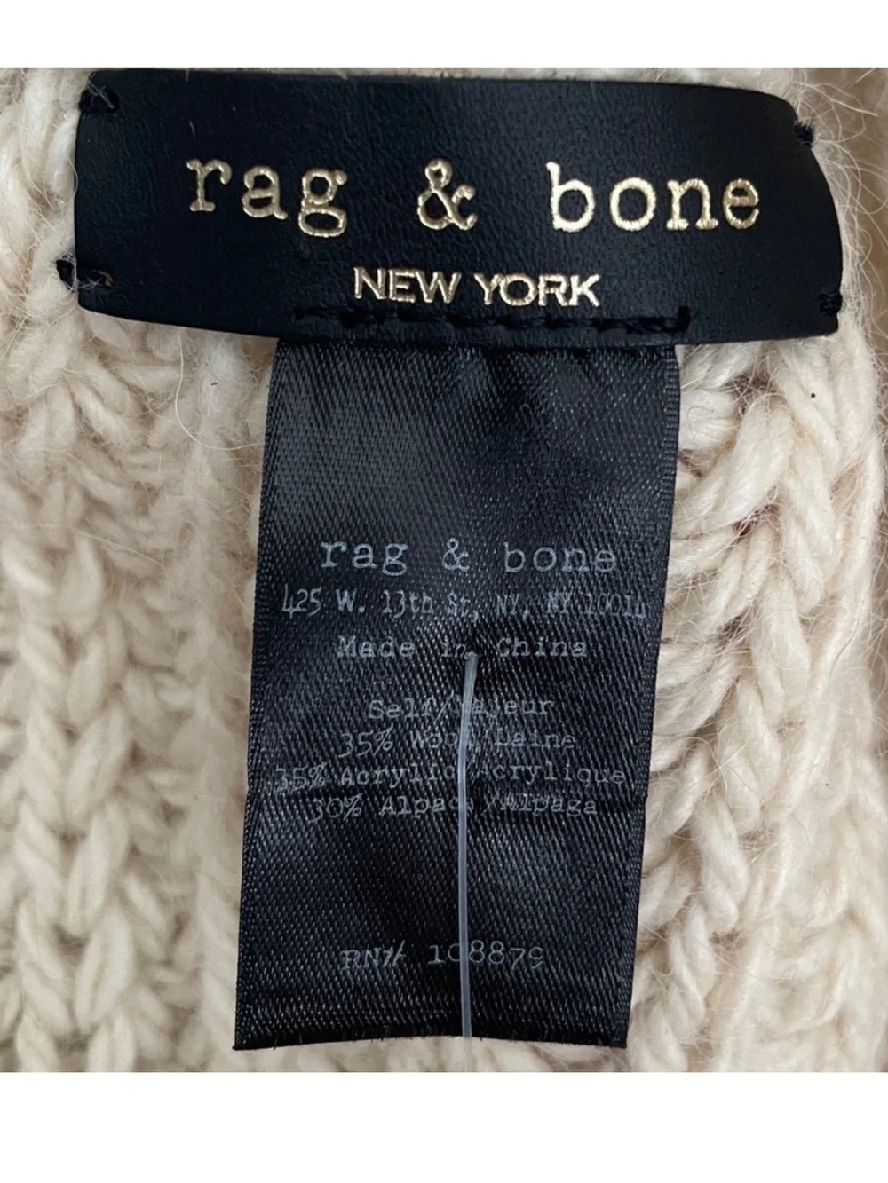 New Rag and Bone infinity scarf wool alpaca chunky knit cream neutral tan soft